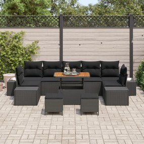 10 darabos kertibútor szett párnákkal fekete poli rattan, akác, 2 fős kertibútor párnákkal fekete poli rattan, 3 darabos kertibútor étkező szett párnákkal fekete poli rattan, akác