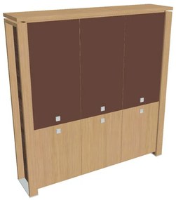 Verno+ magas szekrény 200 x 46 x 210 cm, kombinált ajtó, világos tölgy / barna