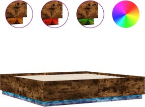vidaXL füstös tölgy színű szerelt fa ágykeret LED-del 200 x 200 cm