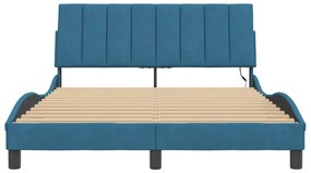 kék bársony ágykeret LED-ekkel matrac nélkül Hanko 140 x 200 cm