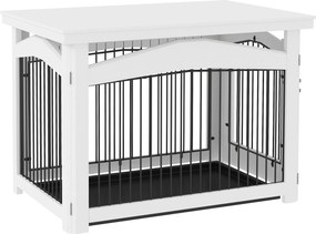 PawHut Közepes Kutyaketrec 3 az 1-ben Oldaltábla Kutyagátló Zárható Ajtóval, Levehető Felső Rész és Tálca 82.5x57.5x59.5 cm Fehér | Aosom