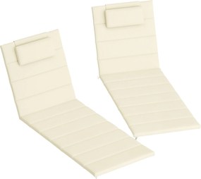 Outsunny 2 db Párna Összecsukható Napozóágyakhoz Kerti Napágy Matrac 203x66x3 cm Fejtámlával és Rögzítő Szíjakkal Krém | Aosom