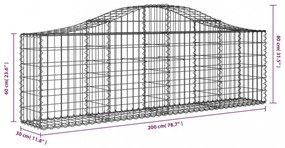 5 db íves horganyzott vas gabion kosár 200x30x60/80 cm