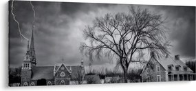 Fekete fehér falu képe (120x50 cm)