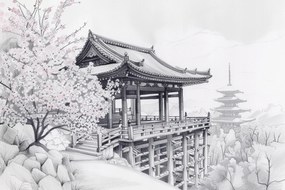 Vászonkép Canvas Tájkép Grafika Park Kert Japán Sakura 60x40