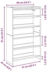 füstös tölgy színű szerelt fa cipőtartó 60x25x100 cm