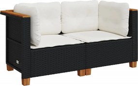 vidaXL 2 db fekete polyrattan kerti sarokkanapé párnákkal
