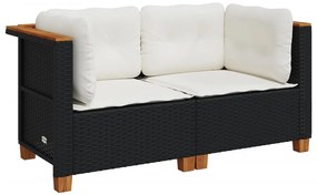 vidaXL 2 db fekete polyrattan kerti sarokkanapé párnákkal