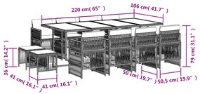 13 részes szürke polyrattan kerti étkezőgarnitúra párnákkal