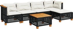 vidaXL 6 részes fekete polyrattan kerti ülőgarnitúra párnákkal