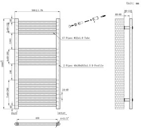 Egyenes törölközőszárító radiátor 1000x500 mm fehér