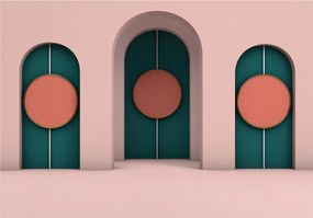 Flizelin fotótapéta Ívek Rózsa kék lazac arany Geometria 254x184 +ragasztó