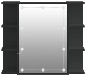 fekete tükrös szekrény LED-ekkel 70 x 16,5 x 60 cm