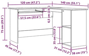 vidaXL sarokasztal kézműves tölgy 120x140x75 cm műszaki fa