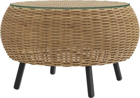 Outsunny Poly Rattan Kerek Kávézó Asztal Üveglappal - Balkon Asztal Kert Asztal Tea Asztal Rattan Asztal a Kerthez, Teraszhoz, Balkonhoz, Ø75 x 42 cm