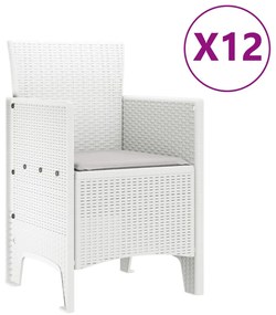 13 Részes Kerti Étkező Szett Kárpitokkal Fehér Polirattan, Kerti Asztal Fehér 150x100x73 cm Polirattan, Kerti Székek Kárpitokkal 4 db Fehér Polirattan