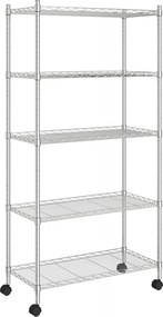 vidaXL 5 szintes króm tárolópolc kerekekkel 75 x 35 x 155 cm 250 kg