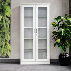 Vitrines fém szekrény üvegezett ajtókkal AMELIA, 900 x 1850 x 400 mm, fehér