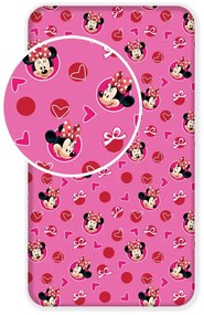 Rózsaszín gumis pamut gyerek lepedő 90x200 cm Minnie "Hearts" – Jerry Fabrics