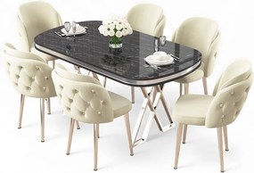 Zae étkezőgarnitúra, fekete márvány-króm, 168 cm – TR240CHR3102
