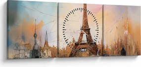 Kép - Az Eiffel-torony festménye (órával) (90x30 cm)