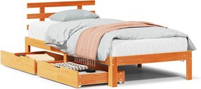 vidaXL viaszbarna tömör fenyőfa ágykeret fiókokkal 75 x 190 cm