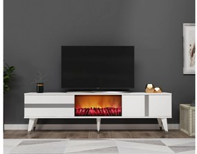 TV asztal/szekrény kandallóval Vekika 3 (fehér + ezüst) . 1095530
