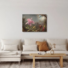 Üveg kép - Martin Johnson Heade, Cattleya Orchid and Three Hummingbirds, reprodukciók (70x50 cm)