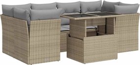 vidaXL 7 részes bézs polyrattan kerti ülőgarnitúra párnákkal