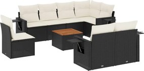 vidaXL 9 részes fekete polyrattan kerti ülőgarnitúra párnákkal