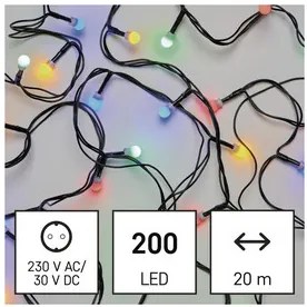 LED karácsonyi fényfüzér, cseresznye – golyók, 20 m, kültéri és beltéri, többszínű, időz.