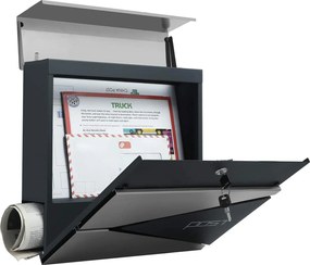 Modern postaláda újságtartóval 10,5x37x37 cm, antracit és ezüst