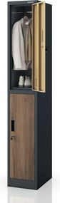 BHP öltözőszekrény, dolgozói, egyszemélyes, 2 rekesz akasztórúddal, antracit/dió, 316,5x1850x450 mm: IGOR 1 Plus Eco Design