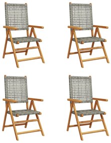 4 db szürke polyrattan és tömör fa dönthető kerti szék