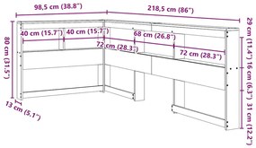Könyvespolc fejtámla L-alakú 80 cm tömörfa fenyőfa