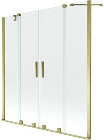 Mexen Velar Duo, 2 szárnyas eltolható kádparaván 150 x 150 cm, 8mm átlátszó üveg, arany fényes profil, 896-150-000-02-50