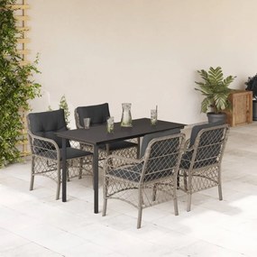 5részes világosszürke polyrattan kerti étkezőgarnitúra párnával