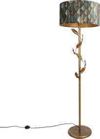 Arany színű állólámpa levélmintás lámpabúrával és arany belsővel 50 cm - Linden