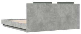 betonszürke ágykeret fejtámlával és LED-világítással 160x200 cm