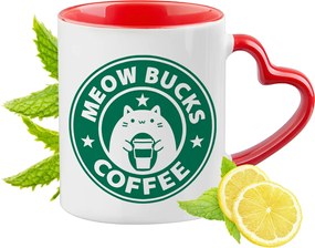 Cica Cicák Piros Bögre Szív Alakú Füllel Ajándék