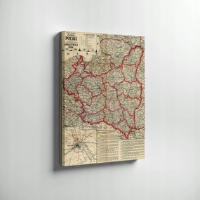 Régi Lengyel térkép Bazewicz 1930 Vászonkép 70x50cm