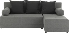 Sarokülőgarnitúra, J allású, ágyfunkcióval, szövet szürke/ párnák fekete, MEXX