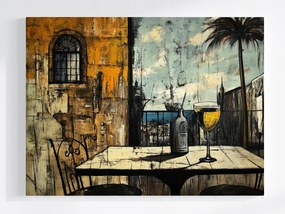 Vászonkép Canvas Kilátás Erkély Terasz Asztal Ital Pálmafa Tenger 80x60