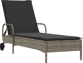 vidaXL szürke polyrattan napozóágy kerekekkel és párnával