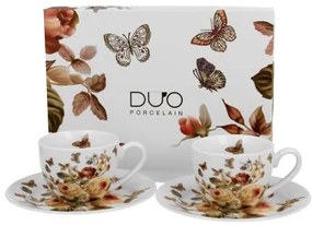 Porcelán eszpresszó kávés csésze + alj 110 ml 2 személyes dobozban virágos ZAHRA