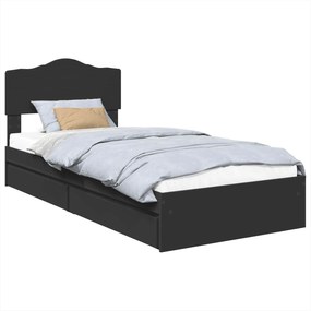 vidaXL Tárolós Ágy fejtámlával fiókkal Fekete 90 x 190 cm Faanyag