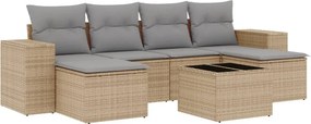 vidaXL 7 részes bézs polyrattan kerti ülőgarnitúra párnákkal