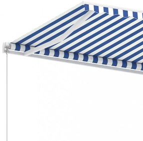 kék és fehér kézzel kihúzható póznás napellenző 600 x 350 cm