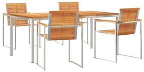 5 darabos Kerti Étkezőszett Tömör Akácfából, Kültéri Étkezőasztal 180x90x75 cm Tömör Akácfából