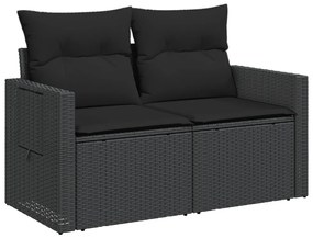 2 személyes fekete polyrattan kerti kanapé párnával